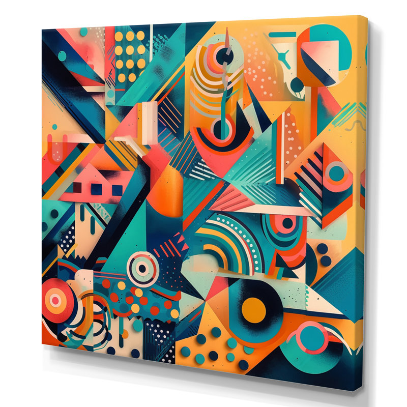 «Blue and Orange Retro Boundaries II», reproduction sur toile géométrique moderne, H 24 po x l 24 po x P 1 po, Toile tendue
