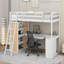 Lit mezzanine simple avec échelle, tablettes et bureau