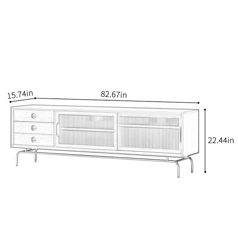 Meuble télé simple en bois massif, L 82,67 po