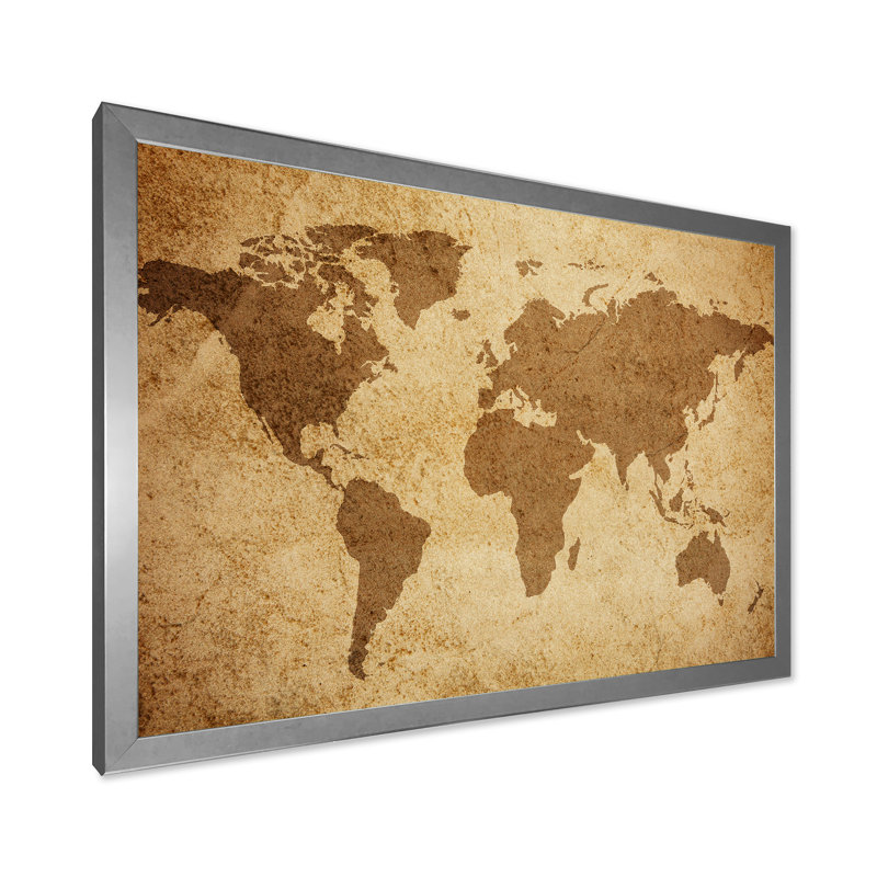Ancienne carte du monde V - reproduction d'art sur toile, H 24 po x l 32 po x P 1 po, Argent