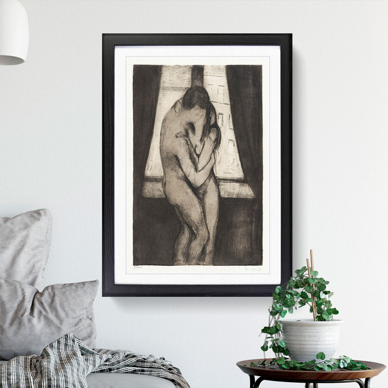 The Kiss Vol.1 by Edvard Munch - Picture Frame Painting, 48cm H x 36cm W x 2cm D, Black