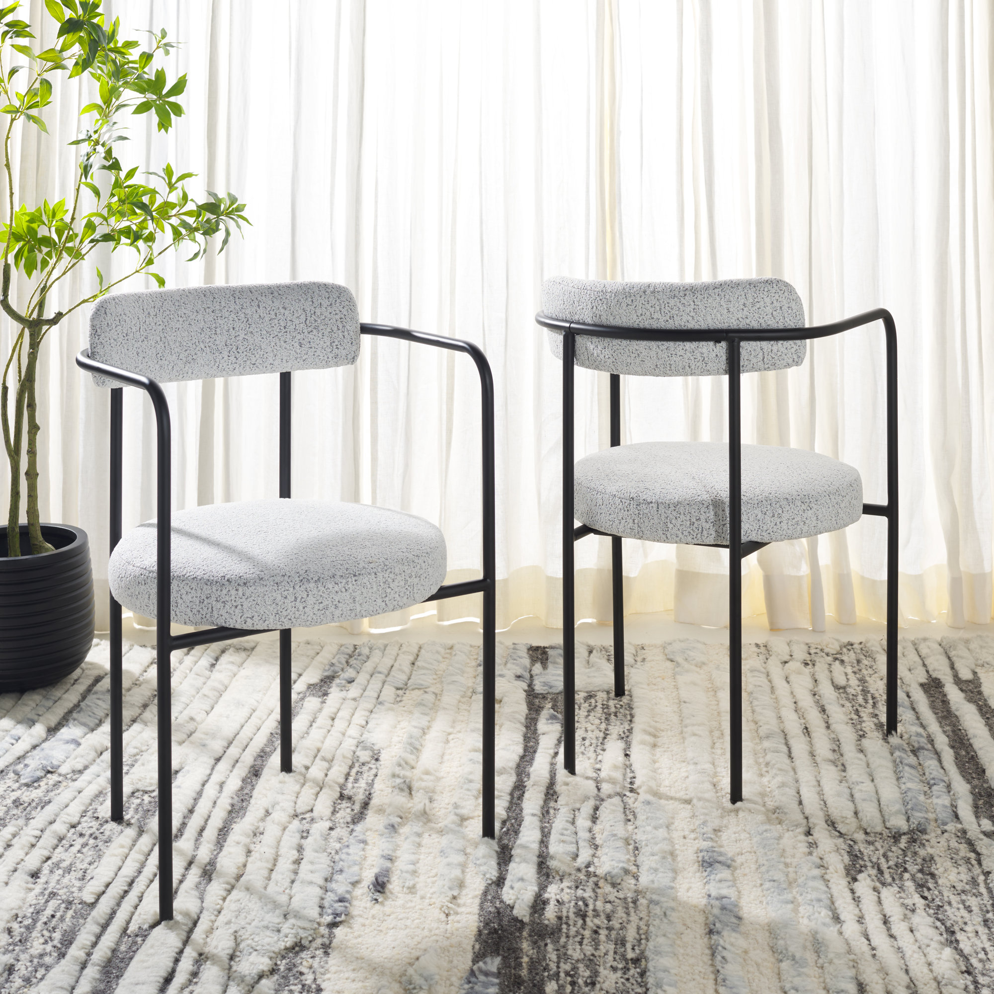 Liana Boucle Dining Arm Chair, Light Gray Boucle