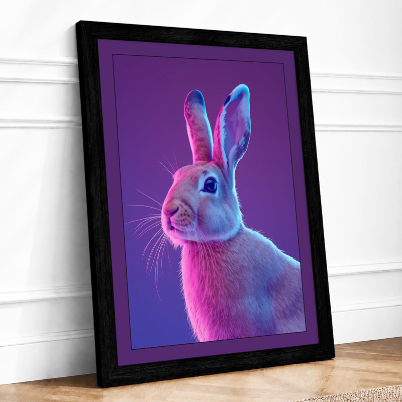 Neon Rabbit Modern - Framed Print, A3 - 42.0 x 29.7 cm, Black