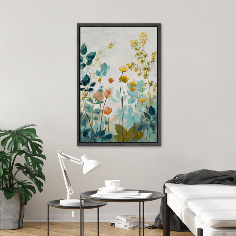 Soft White Wildflower Meadow in Green Tones Wall Art Decor Framed On Canvas Print, H 36 po x l 24 po, Noir