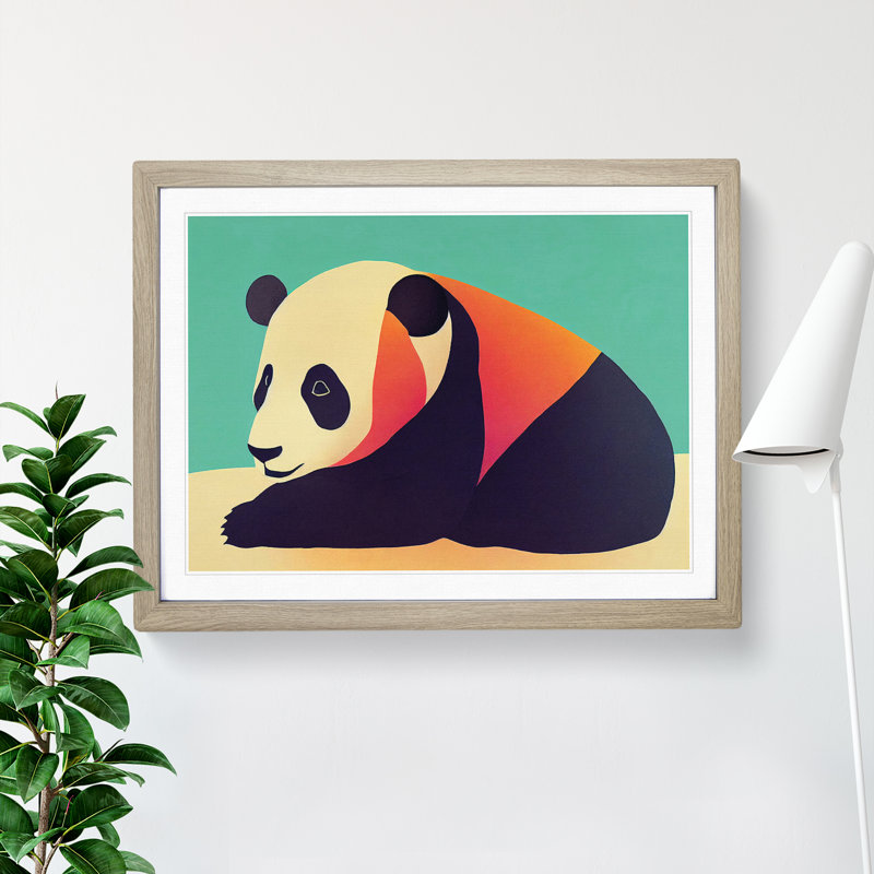 Abstract Panda Vol.2 - Framed Print, 46cm H x 64cm W x 2cm D, Oak