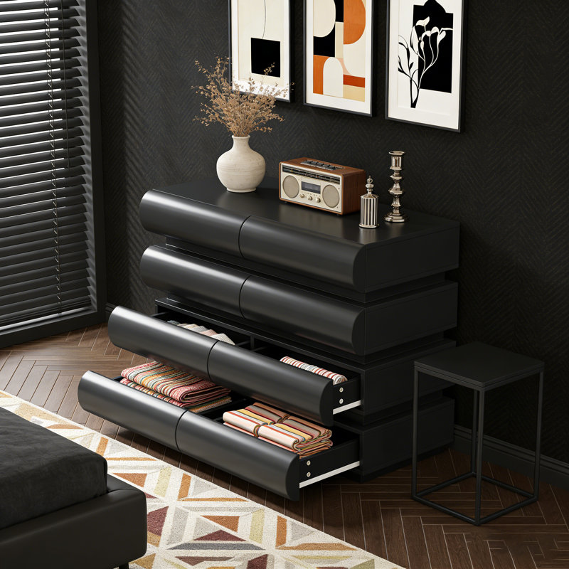 Commode moderne à 8 tiroirs pour chambre à coucher, Noir