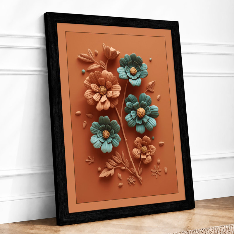 Terracotta Blooms Botanical - Framed Print, Black, A3 - 42.0 x 29.7 cm