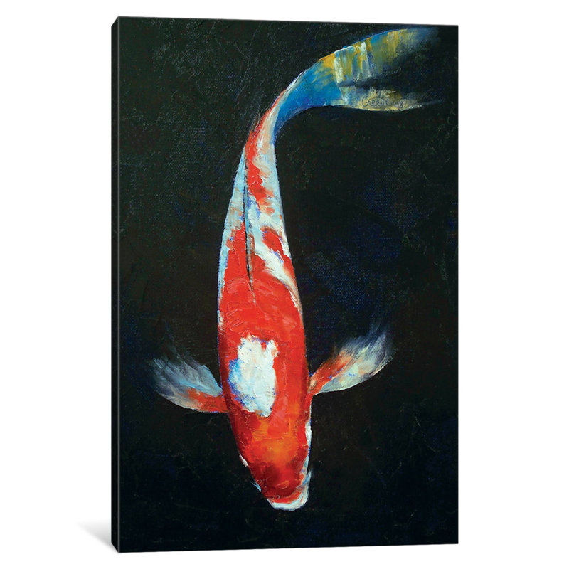 « koi », reproduction d’art sur toile, H 24 po x l 16 po x P 1 po, Papier d'art encadré noir, Blanc