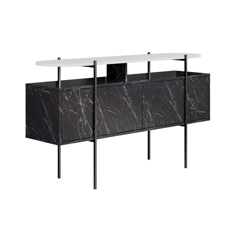 Amanraj 4-Door Cabinet Stylish and Functional Sideboard for Home Storage, White/Black