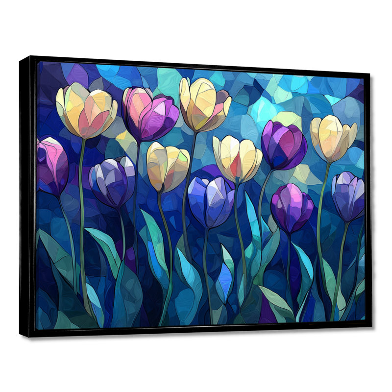 Scoggins, velours bleu ciel, champ de tulipes - tulipes, art mural, H 16 po x l 32 po, Noir, noir, noir, noir