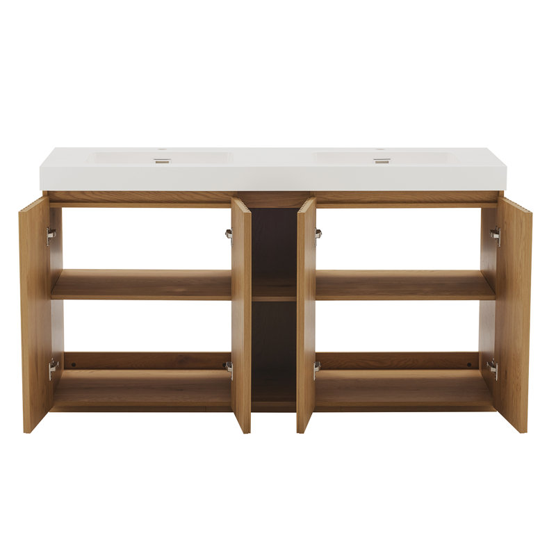 Meuble-lavabo double 60 po, Chêne clair
