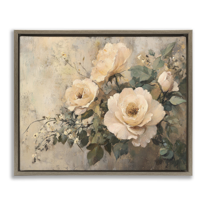  «Blush Roses Blooming Floater» par Petal Prints Design, H 25 po x l 31 po, Cadre flottant orme Montalcino