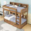 Lit superposé en bois avec lit gigogne simple et tablettes de rangement intégrées, échelle-973404076-973404079