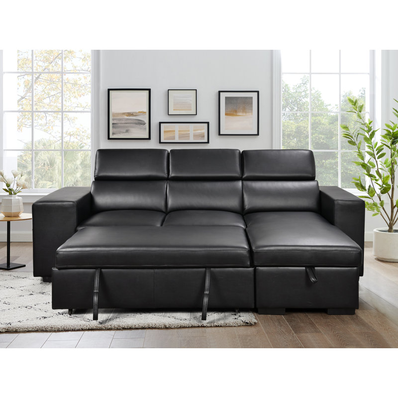 Huratio 102.7'' L-Shaped Reversible Sectional Sleeper Sofa 2 In 1 Convertible Sectional Sofa With Pull Out Bed, Storage Chaise And 2 Stools
