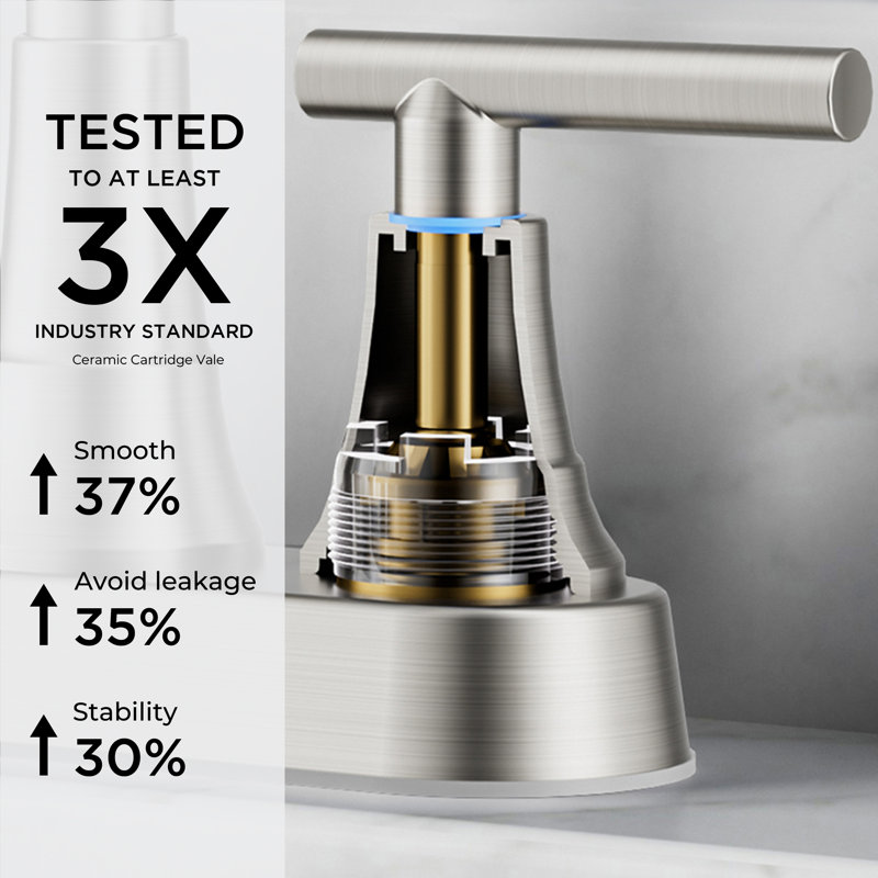 Robinet de salle de bain à ensemble central avec drain, robinet à 2 poignées, Acier Inoxydable