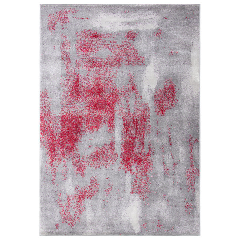 Tapis gris / rouge à motif abstrait, Rectangle 9 pi x 12 pi