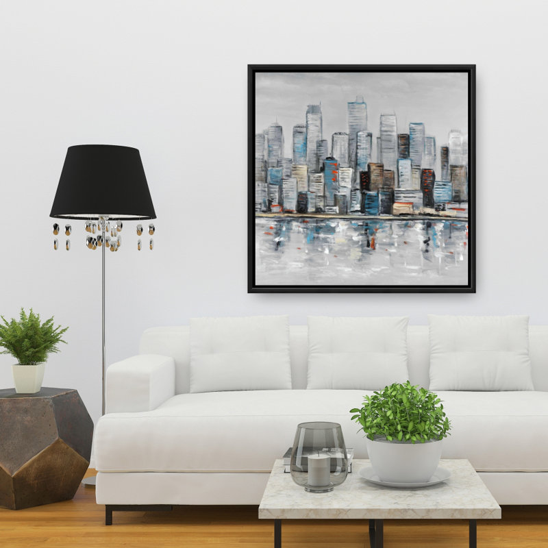 Abstract Urban Skyline - Building Blue Framed Canvas Art