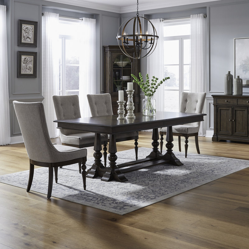  Ensemble de table de salle à manger à tréteaux Tawona Opt avec 4 chaises rembourrées, 5 pièces: table, 4 chaises