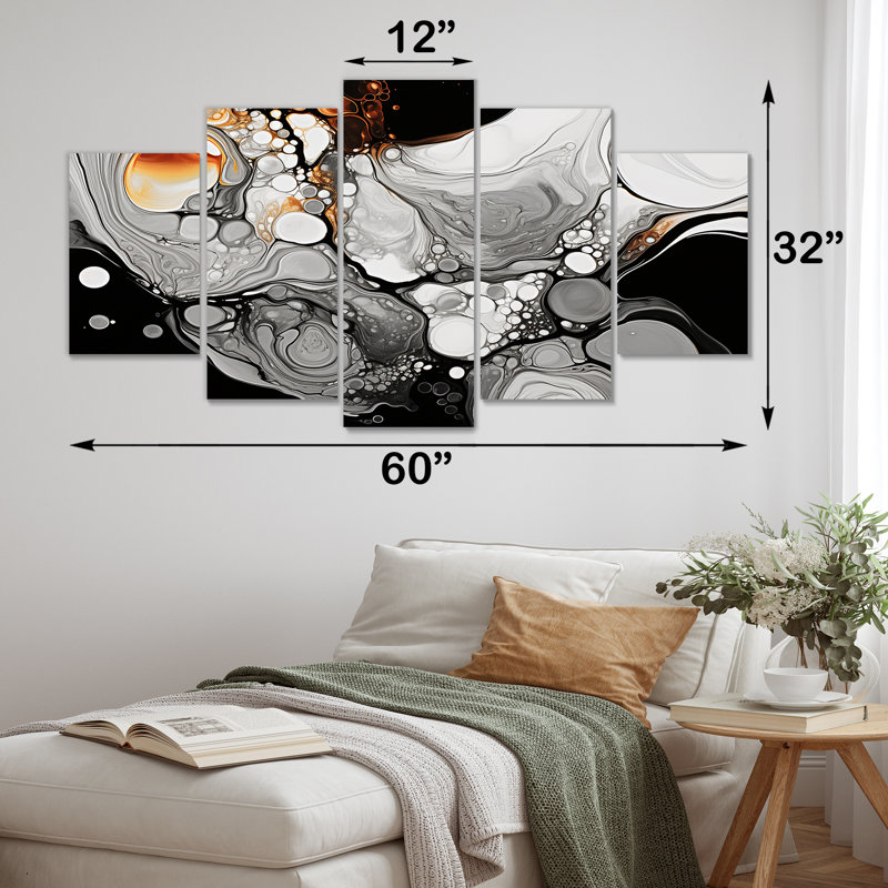 Encre liquide grise et noire Fusion II - ensemble de décorations murales abstraites multicolores