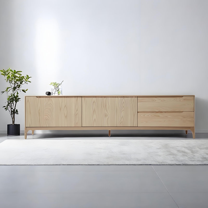 Solid Wood TV Stand with Rounded Corners, 21.65"H x 70.86"L x 17.71"W