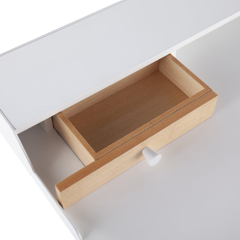Bureau avec tiroirs Nicastro, Blanc / Naturel