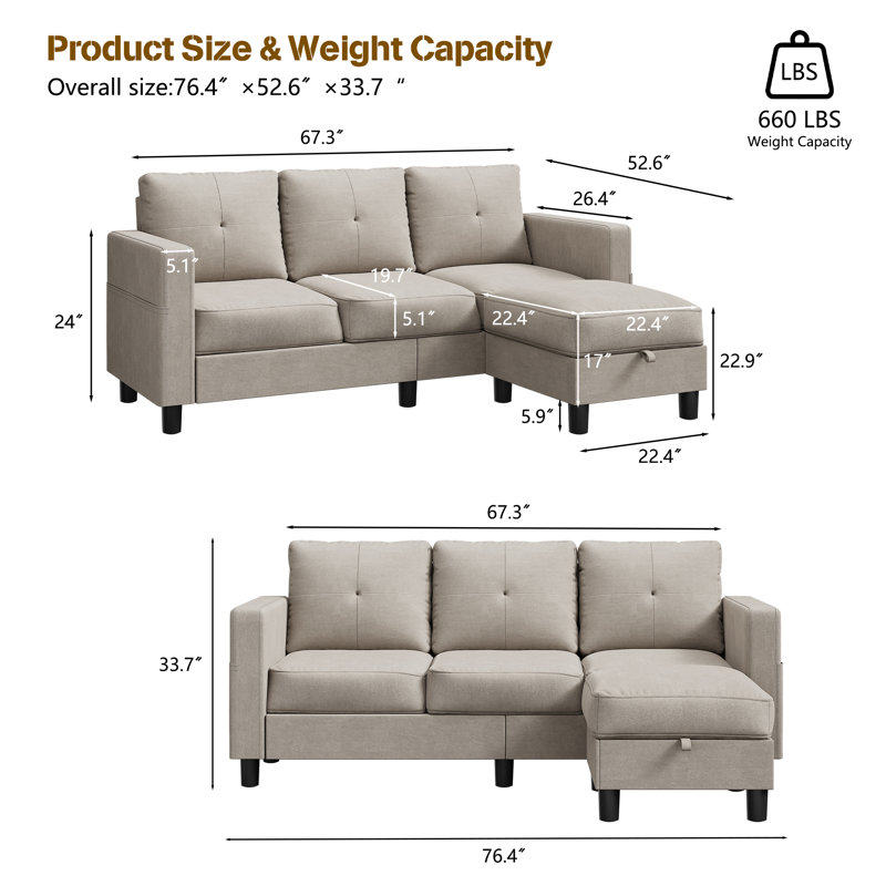 Degnan 76.4'' Upholstered Sofa Chaise