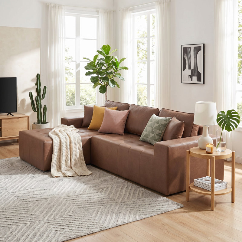 Faux Leather L-Shaped Sectional Left Hand Facing, Dark Brown