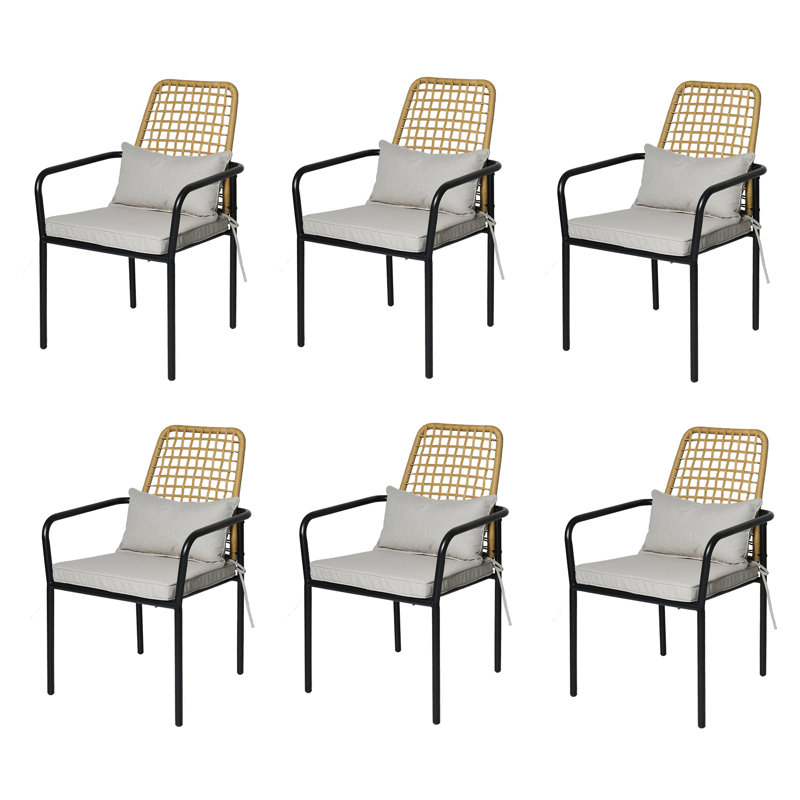 Chaises de salle à manger d'extérieur avec coussin (ensemble de 6)