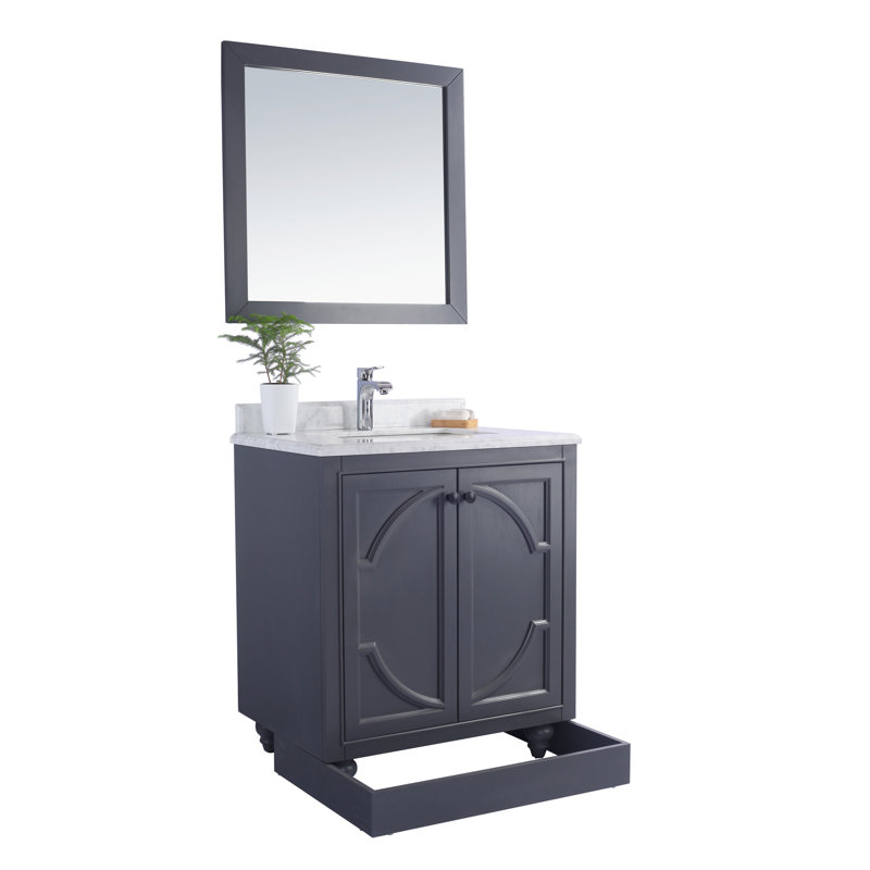 Maple Gray Single Bathroom Vanity with White Carrera Marble Top