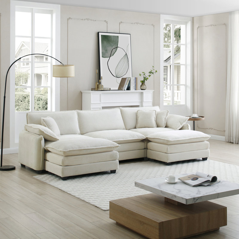 Canapé modulaire surdimensionné avec repose-pieds convertible, Beige, H 33,85 po x l 115,34 po x P 34,25 po
