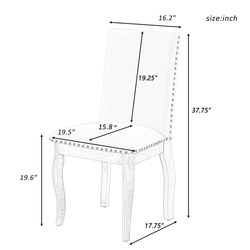 De 4 chaises de salle à manger, revêtues de tissu de qualité, fabriquées en bois avec des pieds incurvés, capacité de 250 lb, style délavé naturel, 4 chaises au design splendide, conception chic des chaises, charge charmante de 250 lb