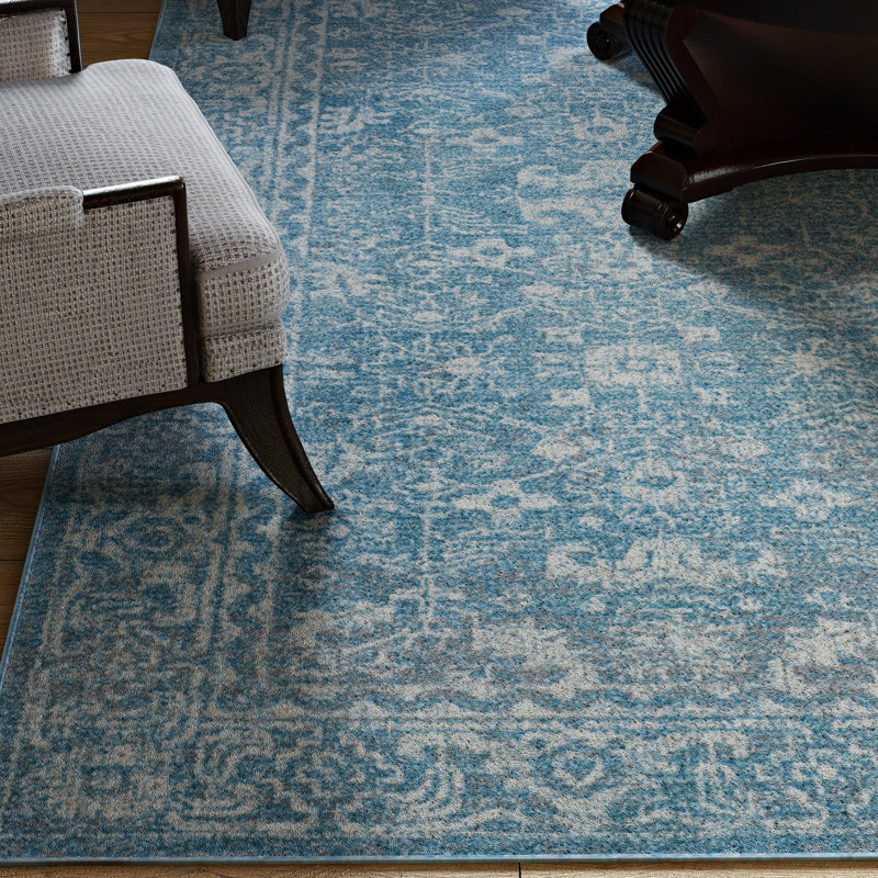 Tapis bleu clair / ivoire Anastacia, Carré 6 pi 7 po