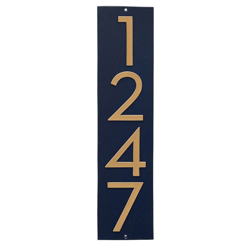 Floating Modern 3" Number Vertical Address Plaque (4 Digits), Navy, Gold, Yes