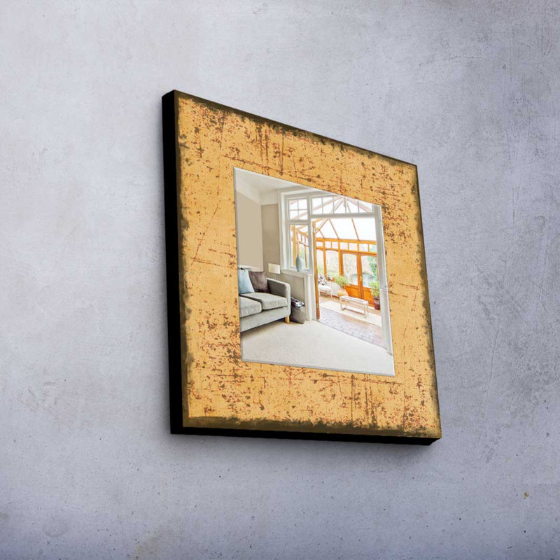 Elegant Decorative Mirror with 100% Pine Wood Frame, 19.7 x 19.7 inches | Real Glass Mirror (Thickness: 0.2 inches) | Stylish Fabric Painting | Perfect for Home Decor & Entryway Accent, Durable and Chic Design