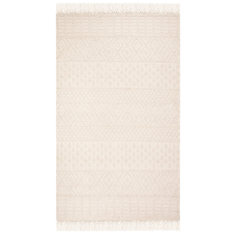 Aldeline Hand-Woven Flatweave Wool Ivory Area Rug