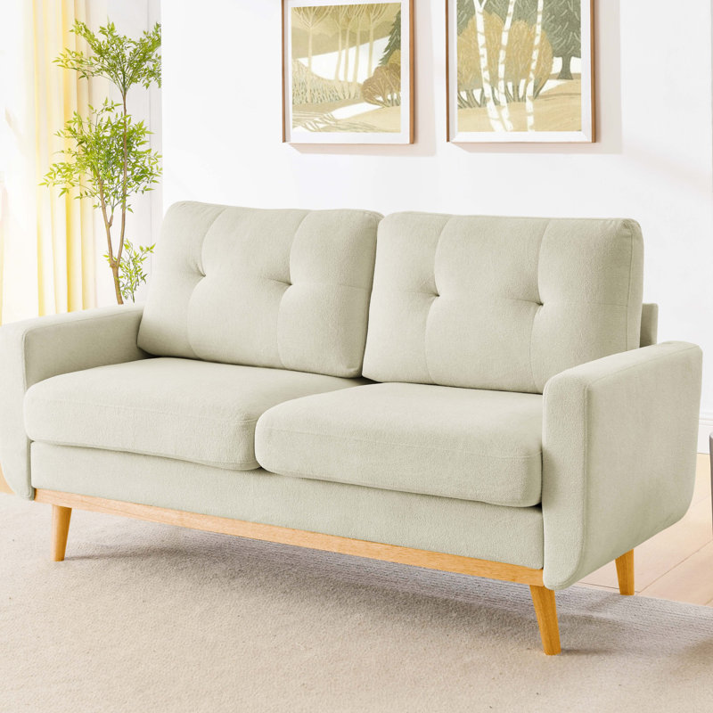 Mid-Century moderne rembourré de 67,7 po de largeur avec pieds en bois, 2 sièges, crème, 29,96 po de profondeur, café et conversation