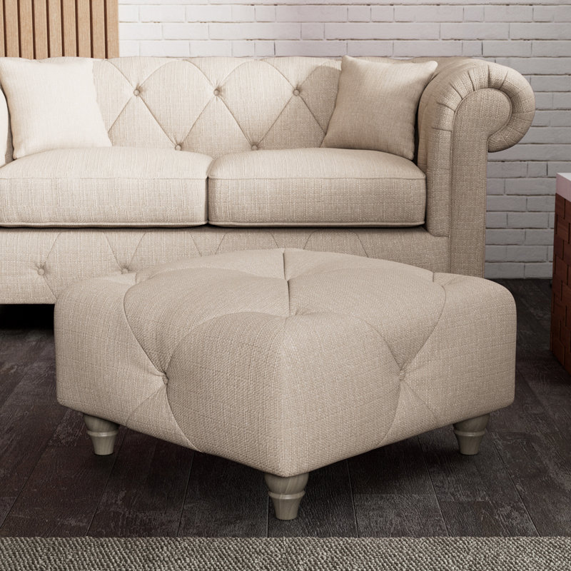 Ellrich 65cm Wide Tufted Rectangle No Pattern Footstool Ottoman, Oyster, Washed Oak