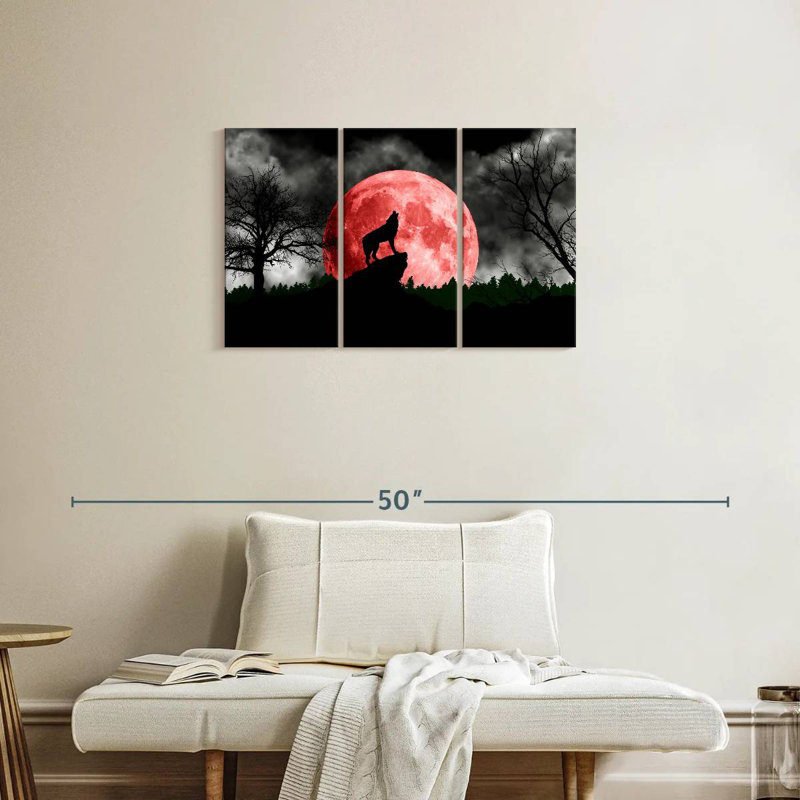 Loup et lune, H 20 po x l 33 po