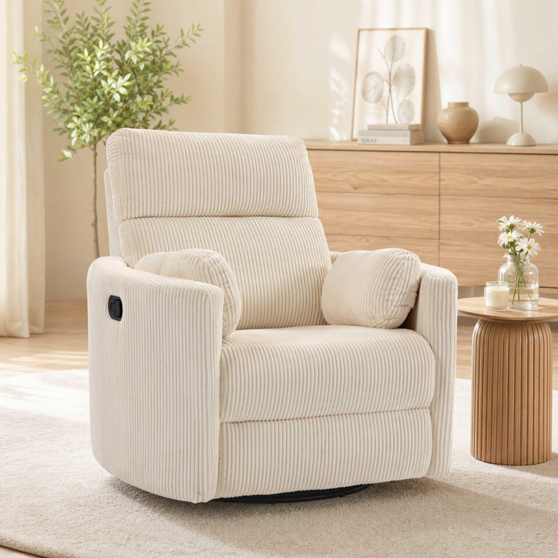 Fauteuil à bascule pivotant à dossier haut 360 avec 2 coussins Beige Nursery Chairs, Velours côtelé beige