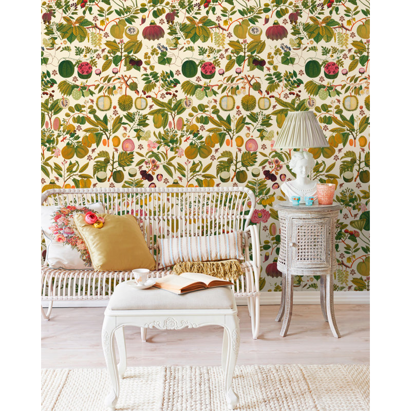Florilegium Floral Wallpaper Roll, Green/Taupe/Pink
