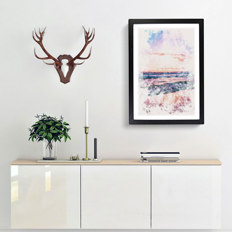Pink Beach - Picture Frame Painting Print, 87cm H x 62cm W x 2cm D, Black Framed