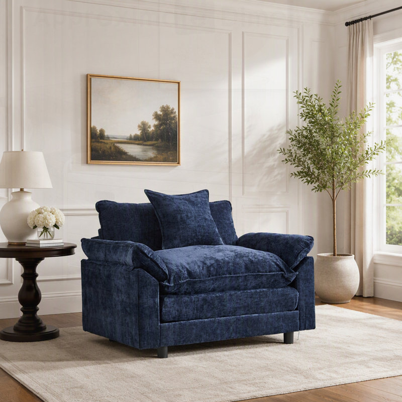 Fauteuil d'appoint rembourré en chenille moderne avec repose-pieds, parfait pour le salon et la chambre à coucher
