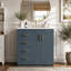 Ensemble de meuble-lavabo 30 po avec lavabo en céramique, armoire de rangement en bois massif, ensemble de meuble-lavabo autoportant avec 3 tiroirs et portes à fermeture douce-126278392