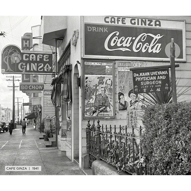 Café Ginza, historique de San Francisco - reproduction de photo sur toile tendue, H 30 po x l 40 po x 1,5 po