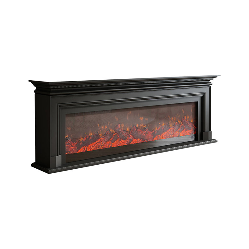 Black Solid Wood TV Cabinet Fireplace, Black
