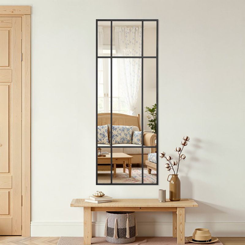 63" H X 24" W Rectangular Metal Accent Mirror Window Pane Decorative Mirror Vanity Wall Mirror for Bathroom Entryway Living Room