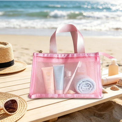 Plastics storage b ag Portable Handheld Mesh Toiletry Pouch Multi Compartment Transparent Travel Bag For Cosmetics Passports