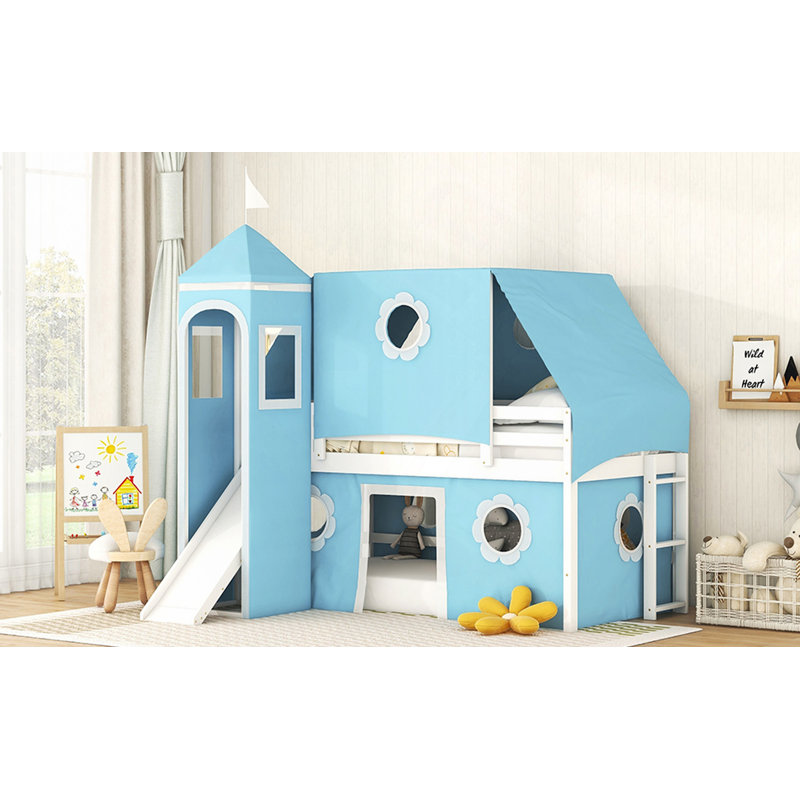 Lit mezzanine avec tente et tour Blue Slide
