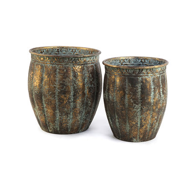 S/2 Iron Flower Pot L:13x13x14.5'' S:11x11x13.5''