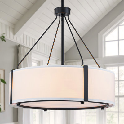 Lustre cylindrique 5 lumières avec abat-jour en tissu et diffuseur en acrylique Agathon Agathon